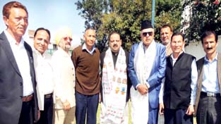 Deputation of Leh people with NC president Dr Farooq Abdullah at Jammu on Monday.