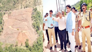 Divisional Commissioner, Dr Mandeep K. Bhandari inspecting development works at Ramban on Thursday.