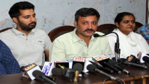 Team Jammu Chairman Zorawar Singh addressing press conference on Thursday. 