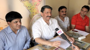 PK leaders at a press conference at Jammu on Wednesday. -Excelsior/Rakesh	