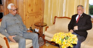 Army chief Gen Bipin Rawat during a meeting with Governor N N Vohra at Raj Bhavan in Srinagar on Friday.