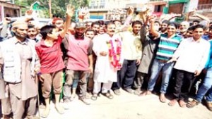 JKNPP president, Balwant Singh Mankotia leading Haq Insaaf yatra at block Gool of district Ramban.