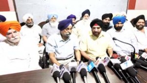 Former SGPB president  S S Wazir addressing press conference in Jammu on Monday. -Excelsior/Rakesh