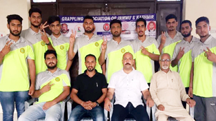 J&K Grappling Team posing for a group photograph along with officials before leaving for Delhi.  