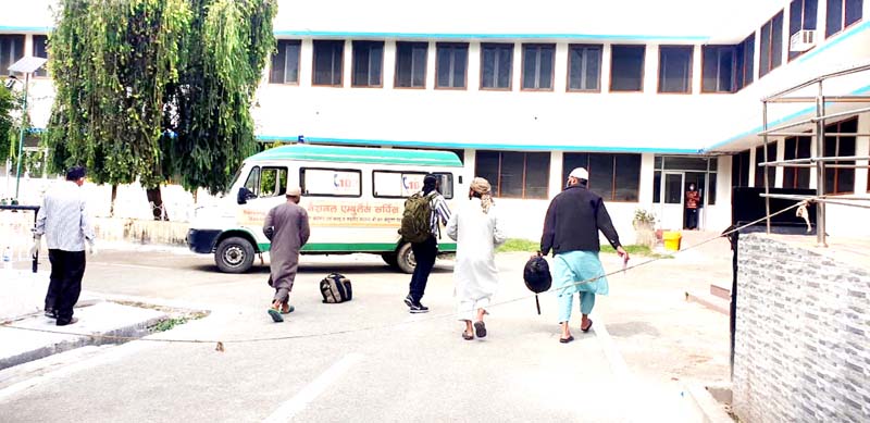 Discharged people leaving CD Hospital Bakshi Nagar in Jammu on Tuesday.