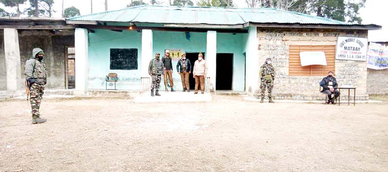 Mattah polling station of Jij Bagli DDC seat in Reasi wears deserted look on Monday.-Excesior/Romesh Mengi