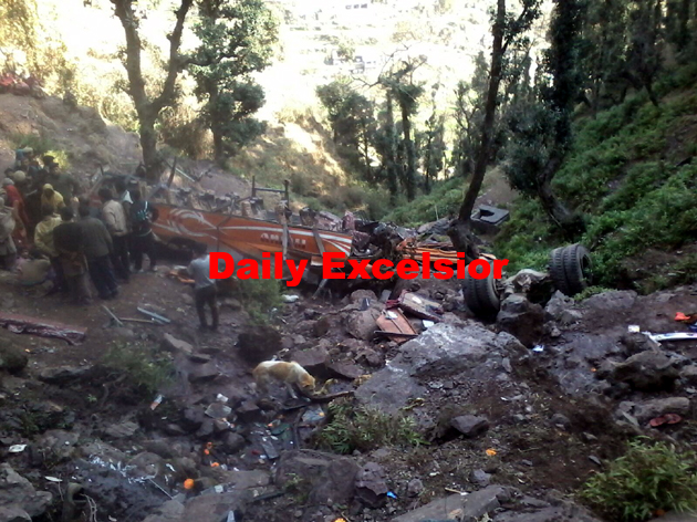 The ill-fated bus, which met with accident in Ramnagar area of Udhampur ...