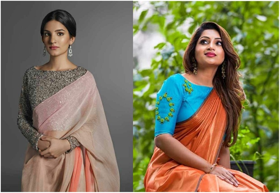 plain pattu saree with designer blouse