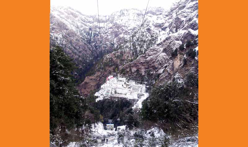 A panoramic view of snow clad Shri Mata Vaishno Devi cave shrine ...