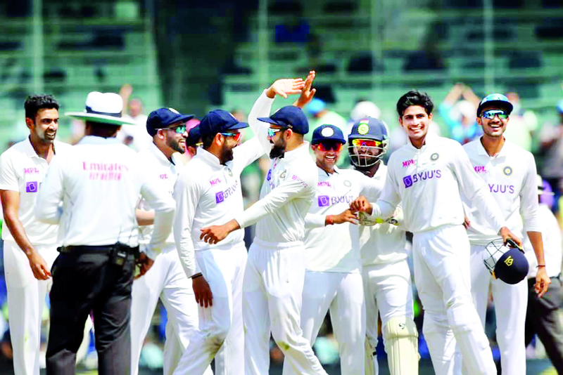 Indian players celebrating victory against England during 2nd Test Match at Chennai.