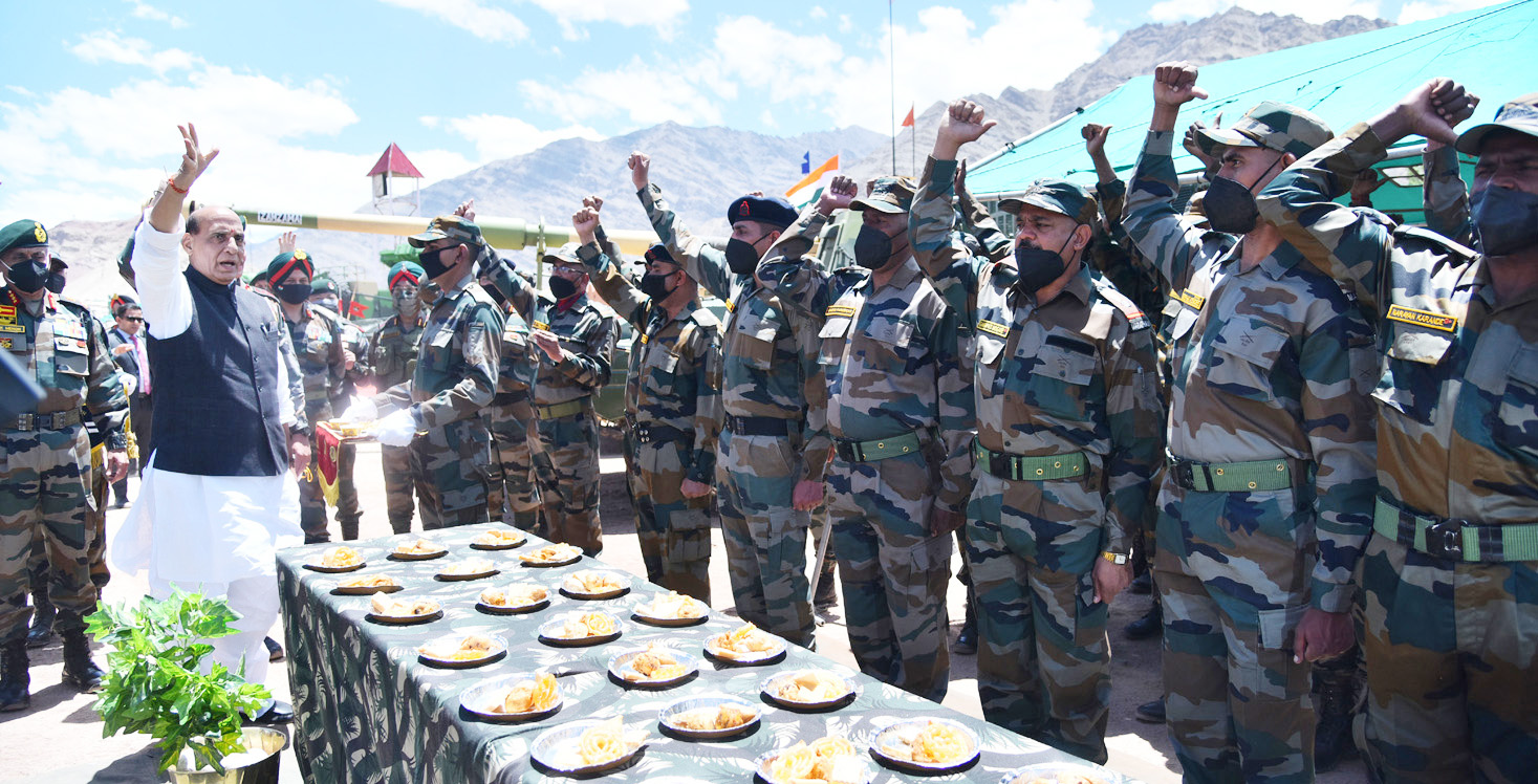 Minister for Defence Rajnath Singh interacting with the troops of ...