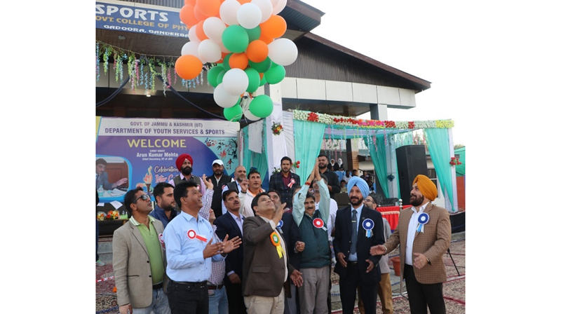 Secretary YS&S Sarmad Hafiz releasing balloons while declaring open 'Sports Festival' at Ganderbal on Wednesday.